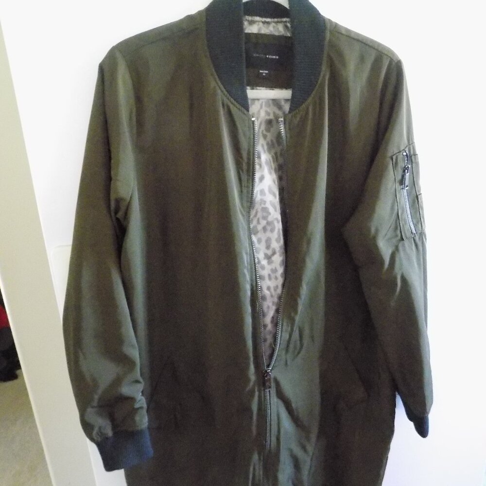Among equals long modern lined olive black zip coat jacket 12 m